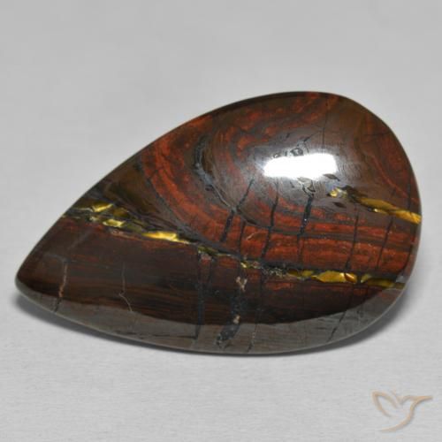 33.40ct Natural Multicolorido Matriz Olho de Tigre, Formato de pêra, Opaco