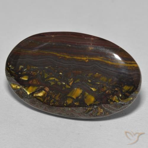 Matriz Olho de Tigre Multicolorido Natural 46.05ct, oval, Opaco