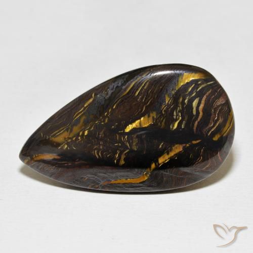28.37ct Natural Multicolorido Matriz Olho de Tigre, Formato de pêra, Opaco