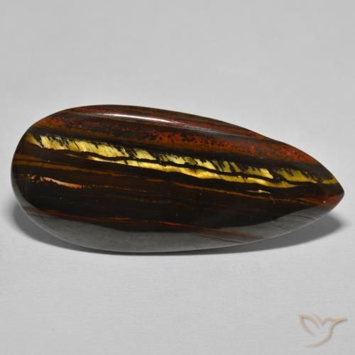 46.64ct Natural Marrom Quente Matriz Olho de Tigre, Formato de pêra, Opaco