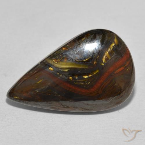 24.76ct Natural Multicolorido Matriz Olho de Tigre, Formato de pêra, Opaco