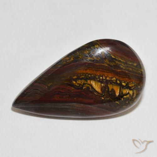31.68ct Natural Multicolorido Matriz Olho de Tigre, Formato de pêra, Opaco