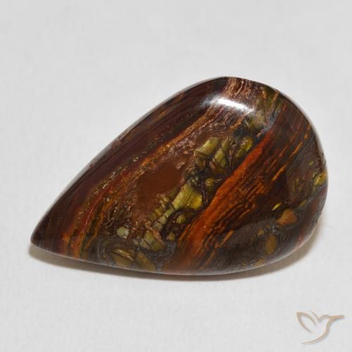 25.27ct Natural Multicolorido Matriz Olho de Tigre, Formato de pêra, Opaco