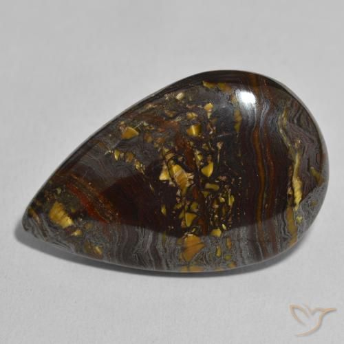 46.57ct Natural Multicolorido Matriz Olho de Tigre, Formato de pêra, Opaco