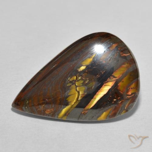29.62ct Natural Multicolorido Matriz Olho de Tigre, Formato de pêra, Opaco