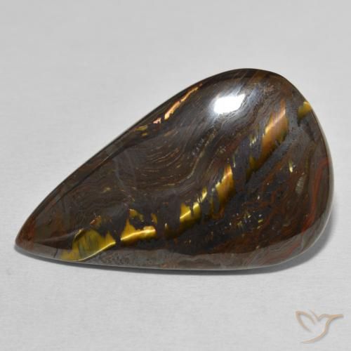 38.25ct Natural Multicolorido Matriz Olho de Tigre, Formato de pêra, Opaco