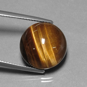 Olho de Tigre Dourado Marrom Natural 12.84ct, Corte Redondo, Opaco