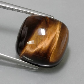 Olho de Tigre Dourado Marrom Natural 13.70ct, Almofada cortada, Opaco