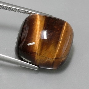 Olho de Tigre Dourado Marrom Natural 13.67ct, Almofada cortada, Opaco