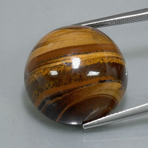 Tiger's eye marrom natural 37,72ct, corte redondo, opaco