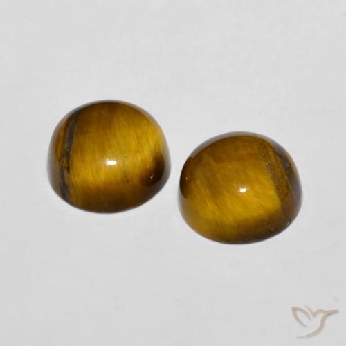 Pedras preciosas de Olho de Tigre Marrom-amarelado natural de 3.99 ct, Redondo, Opaco