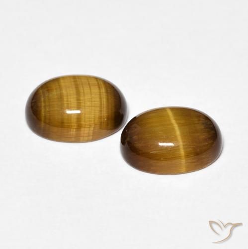 Pedras preciosas de Olho de Tigre Marrom-amarelado natural de 3.42 ct, oval, Opaco