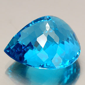 Topázio azul natural 34,57ct, formato de pêra, IF