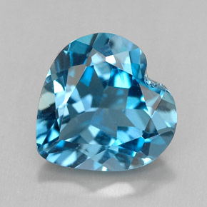 Topázio azul natural 3,70ct, formato de coração, VVS