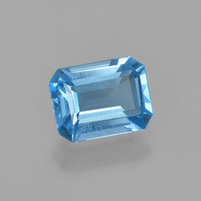 Topázio azul natural 1,56ct, corte esmeralda, VS