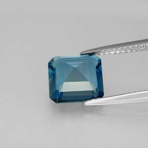 Topázio azul natural 2,58ct, corte esmeralda, VS
