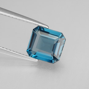 Topázio azul natural 1,98ct, corte esmeralda, VVS-VS