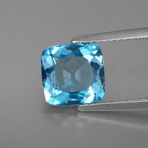 Topázio azul natural 2,86ct, almofada cortada, VS