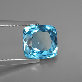 Topázio azul natural 2,86ct, almofada cortada, VS