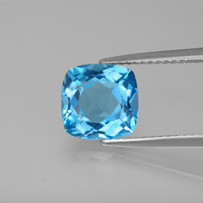 Topázio azul natural 2,97ct, almofada cortada, VVS-VS
