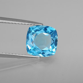 Topázio azul natural 2,97ct, almofada cortada, VVS-VS
