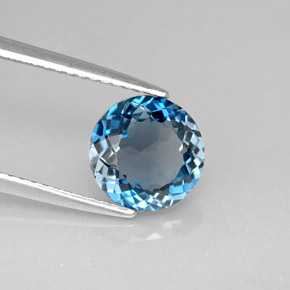 Topázio azul natural 2,36ct, corte redondo, VS
