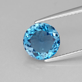 Topázio azul natural 2,23ct, corte redondo, VVS-VS