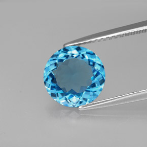 Topázio azul natural 2,75ct, corte redondo, VVS-VS