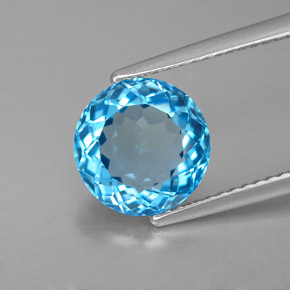 Topázio azul natural 3,40ct, corte redondo, VVS-VS