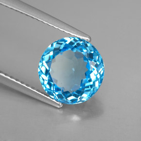Topázio azul natural 3,40ct, corte redondo, VVS-VS