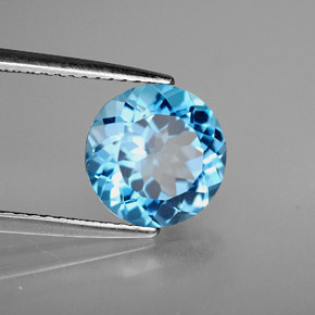 Topázio azul natural 3,07ct, corte redondo, VVS-VS