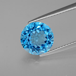 Topázio azul natural 3,31ct, corte redondo, VVS