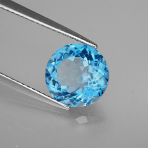 Topázio azul natural 3,31ct, corte redondo, VVS