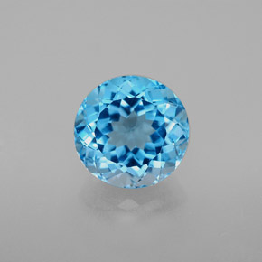 Topázio azul natural 3,42ct, corte redondo, VVS-VS