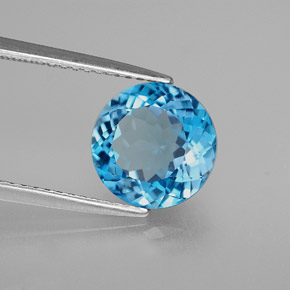 Topázio azul natural 3,27ct, corte redondo, VS