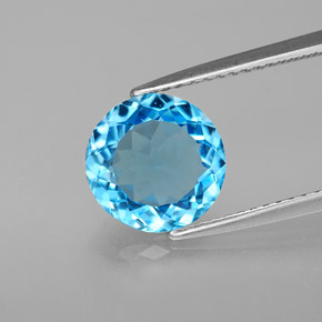 Topázio azul natural 2,98ct, corte redondo, VS