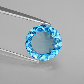Topázio azul natural 2,98ct, corte redondo, VS