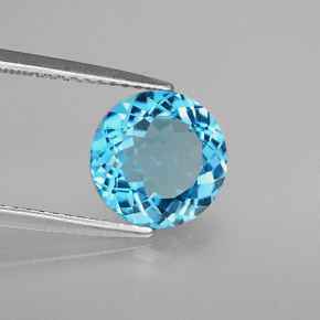 Topázio azul natural 2,97ct, corte redondo, VS