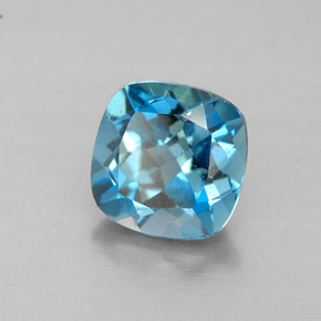 Topázio azul natural 2,00ct, almofada cortada, VVS-VS