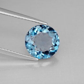 Topázio azul natural 2,92ct, corte redondo, VVS-VS