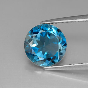 Topázio azul natural 2,95ct, corte redondo, VVS