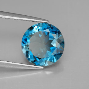 Topázio azul natural 2,95ct, corte redondo, VVS