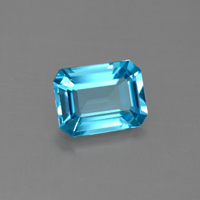 Topázio azul natural 1,70ct, corte esmeralda, VVS-VS