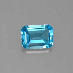 Topázio azul natural 1,49ct, corte esmeralda, VVS-VS