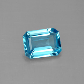 Topázio azul natural 1,55ct, corte esmeralda, VVS-VS