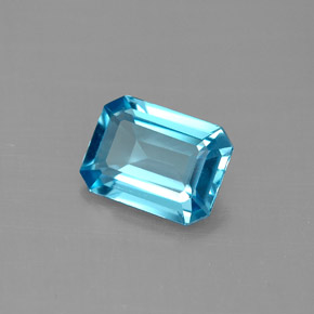 Topázio azul natural 1,55ct, corte esmeralda, VVS-VS