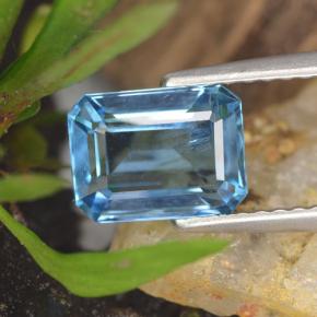 Topázio azul natural 1,94ct, corte esmeralda, VS-SI