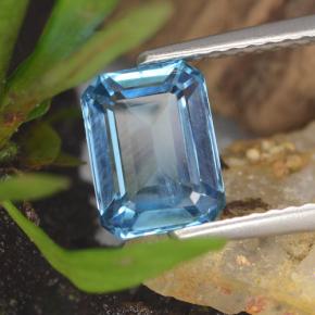 Topázio azul natural 1,94ct, corte esmeralda, VS-SI