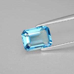 Topázio azul natural 1,92ct, corte esmeralda, VVS-VS