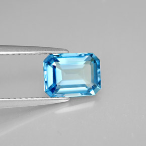 Topázio azul natural 1,92ct, corte esmeralda, VVS-VS